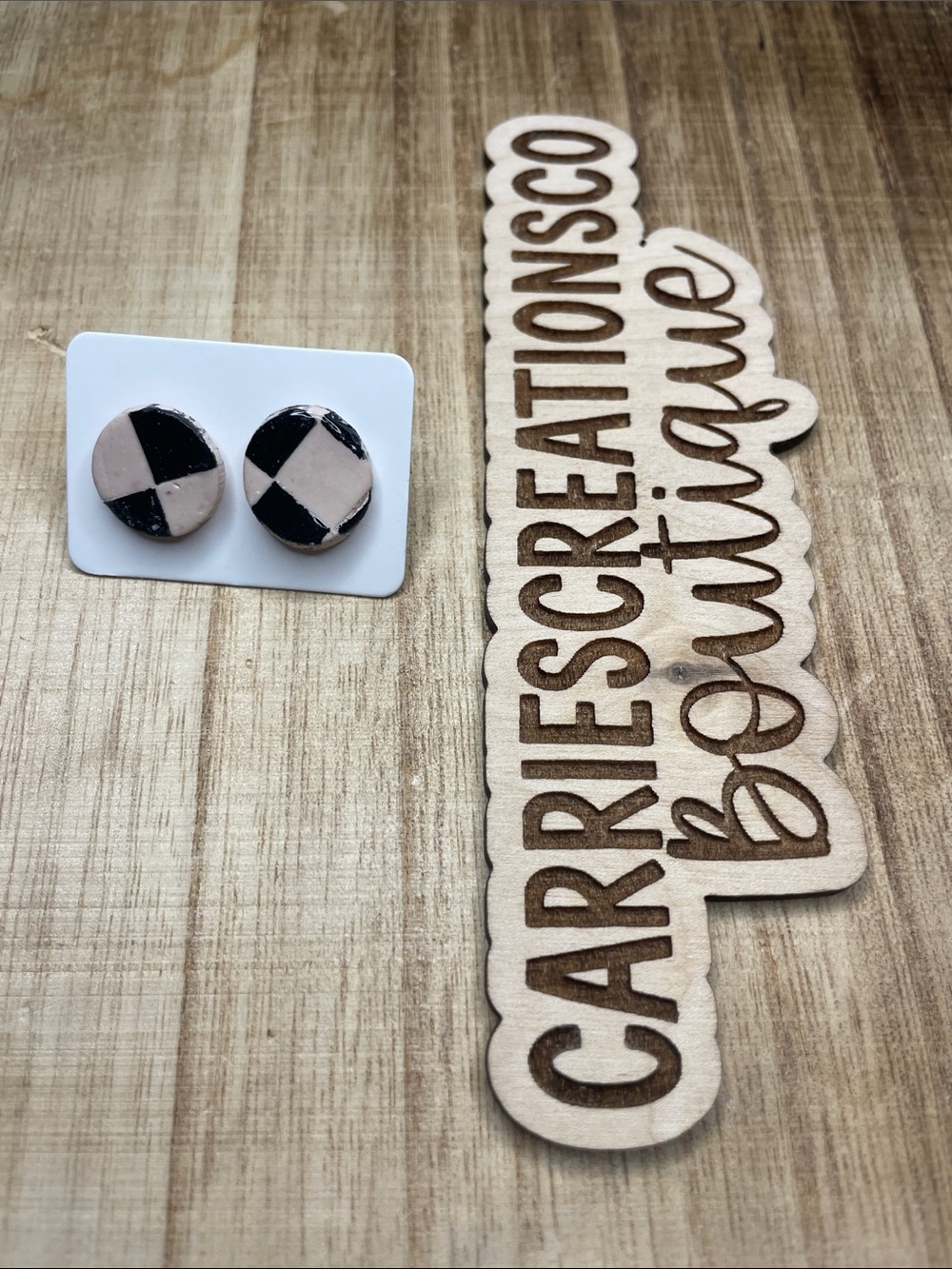 Black & White Checkered Round Stud Earrings